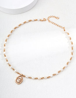 The Sovereign Pearl Necklace: Fluid Gold & Wheat Crown Cameo