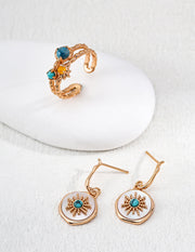 Modern Statement Earrings: Turquoise and Shell in Sterling Silver