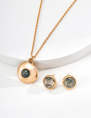 Zen-Inspired Moss Agate Pendant Necklace in S925 Silver | Long Layering Chain