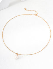Classic Single Pearl Pendant Necklace | S925 Sterling Silver & Vintage Gold