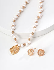 Emblem Pearl Stud Earrings in Vintage Gold | S925 Sterling Silver