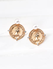 Emblem Pearl Stud Earrings in Vintage Gold | S925 Sterling Silver
