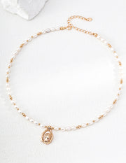 Minimalist Pearl & Mother of Pearl Pendant Necklace | S925 Silver