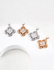Lucky Clover Pearl Drop Earrings, 925 Sterling Silver Four-Leaf Clover Zircon Dangle Earrings, Elegant Lucky Flower Cubic Zircon Earrings for Women, Daily Wear & Photo Shoot Jewelry Gift