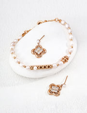 Lucky Clover Pearl Drop Earrings, 925 Sterling Silver Four-Leaf Clover Zircon Dangle Earrings, Elegant Lucky Flower Cubic Zircon Earrings for Women, Daily Wear & Photo Shoot Jewelry Gift