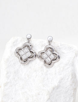 Lucky Clover Pearl Drop Earrings, 925 Sterling Silver Four-Leaf Clover Zircon Dangle Earrings, Elegant Lucky Flower Cubic Zircon Earrings for Women, Daily Wear & Photo Shoot Jewelry Gift