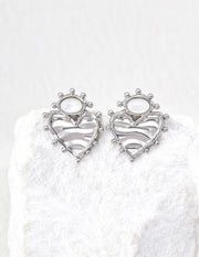 925 Silver Heart Mother of Pearl Earrings, Gold/Platinum Plated Ocean Wave Studs, Dainty Beach Jewelry for Women, Gift for Her