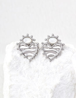 925 Silver Heart Mother of Pearl Earrings, Gold/Platinum Plated Ocean Wave Studs, Dainty Beach Jewelry for Women, Gift for Her