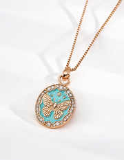 Vintage Gold Butterfly Necklace, 925 Sterling Silver Turquoise Enamel Pendant with Cubic Zirconia, Spring Butterfly Jewelry for Women