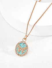 Vintage Gold Butterfly Necklace, 925 Sterling Silver Turquoise Enamel Pendant with Cubic Zirconia, Spring Butterfly Jewelry for Women