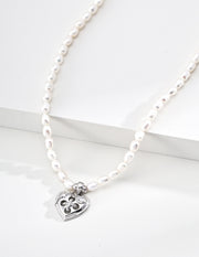 S925 Silver Round Button Zircon Necklace with Pearl, Retro Gold & White Gold Lucky Pendant Necklace