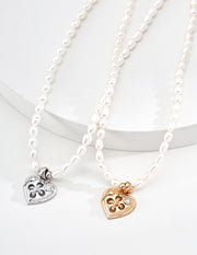 S925 Silver Round Button Zircon Necklace with Pearl, Retro Gold & White Gold Lucky Pendant Necklace