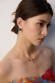 mayite Celestial Lapis Lazuli Moon Face Stud Earrings - S925 Sterling Silver Vintage Beaded Crescent Moon studs, Romantic Oriental Guardian Gift