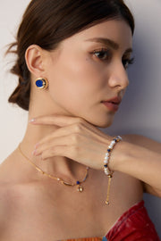 mayite Celestial Lapis Lazuli Moon Face Stud Earrings - S925 Sterling Silver Vintage Beaded Crescent Moon studs, Romantic Oriental Guardian Gift