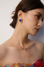 mayite Celestial Lapis Lazuli Moon Face Stud Earrings - S925 Sterling Silver Vintage Beaded Crescent Moon studs, Romantic Oriental Guardian Gift