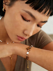 Vintage Pearl, Czech Glass & Tiger's Eye Bracelet in Sterling Silver