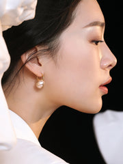 Modern Classic Shell Pearl Earrings | 14mm Sleek Hoops