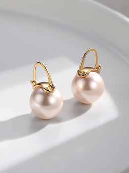 Modern Classic Shell Pearl Earrings | 14mm Sleek Hoops