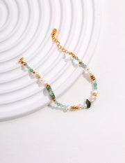 Creative Gemstone & Pearl Bracelet | Moss Agate, Strawberry Quartz & Sterling Silver