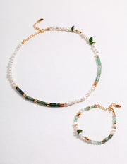 Creative Gemstone & Pearl Bracelet | Moss Agate, Strawberry Quartz & Sterling Silver