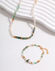 Creative Gemstone & Pearl Bracelet | Moss Agate, Strawberry Quartz & Sterling Silver