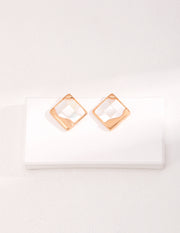 Vintage-Inspired S925 Sterling Silver Shell Stud Earrings – Mosaic Geometric Design, Retro Modern Jewelry for Women