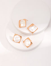 Vintage-Inspired S925 Sterling Silver Shell Stud Earrings – Mosaic Geometric Design, Retro Modern Jewelry for Women