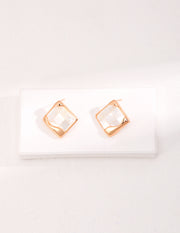 Vintage-Inspired S925 Sterling Silver Shell Stud Earrings – Mosaic Geometric Design, Retro Modern Jewelry for Women