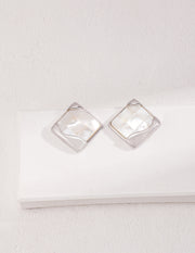 Vintage-Inspired S925 Sterling Silver Shell Stud Earrings – Mosaic Geometric Design, Retro Modern Jewelry for Women