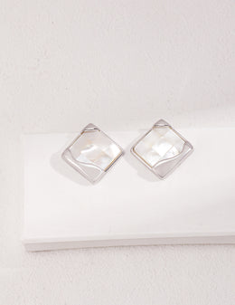 Vintage-Inspired S925 Sterling Silver Shell Stud Earrings – Mosaic Geometric Design, Retro Modern Jewelry for Women