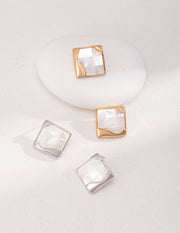 Vintage-Inspired S925 Sterling Silver Shell Stud Earrings – Mosaic Geometric Design, Retro Modern Jewelry for Women